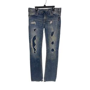 Silver Womens Tuesday Slim Bootcut Distressed Jeans Western Low Rise W32 L35 Y2K